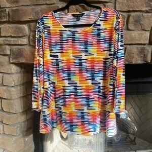 Investments colorful striped top, with open sleeves and buttons  XL Stretchy